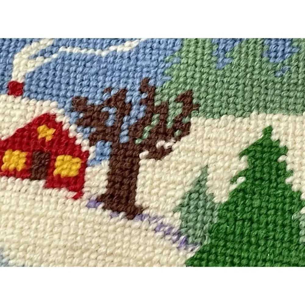 Winter Farmhouse Wintery Needlepoint Scene Beautifully Finished NEEDS FRAME!